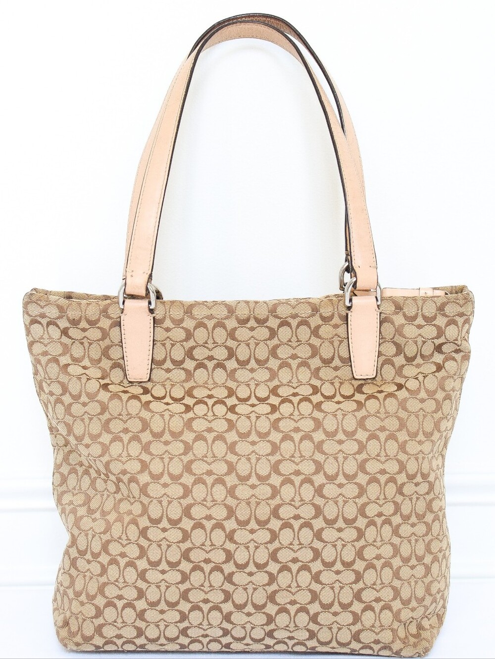 Coach Signature Stripe Monogram Tote Shoulder Bag Khaki Orange F27008 Y2K Preppy - Picture 5 of 16